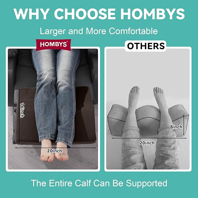 HOMBYS Extra Large Recliner Leg Pillow Support, 5 inch Thick Foam Foot Rest Cushion for Couch, Ergonomic and Multifunctional Leg Elevation Pad for Sofa, Chair, Bed(Brown)