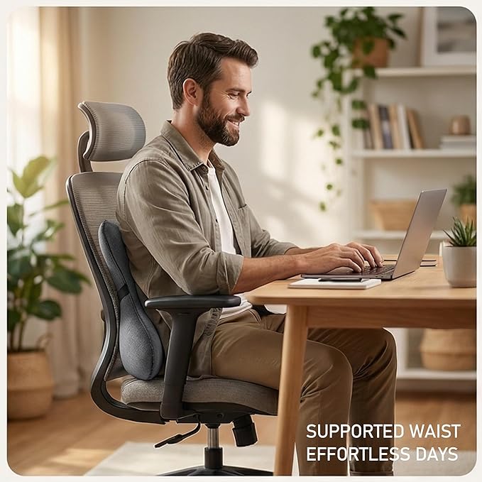 Lumbar Support Pillow for Office Chair, Back Cushion for Desk Chair, Lumbar Pillow for Sitting, Chair Back Support Cushion, Ergonomic Back Cushion, Steel Gray