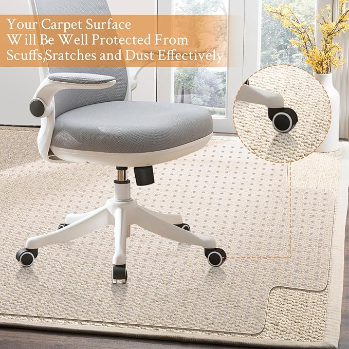 KMAT Office Chair Mat for Carpet, Computer Desk Mat,Anti-Slip Clear Desk Chair Mat for Home Rolling Chair,Heavy Duty Floor Protector for Office-Easy to Clean-45 x53 with Lip