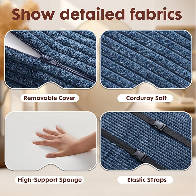 B Shape Corduroy Recliner Foot Pillow, Foam Extra Large Foot Rest Cushion with Adjustable Straps, Suitable for Bed Chair Sofa Headrest Back Lumbar Leg Support Pillow (Navy)