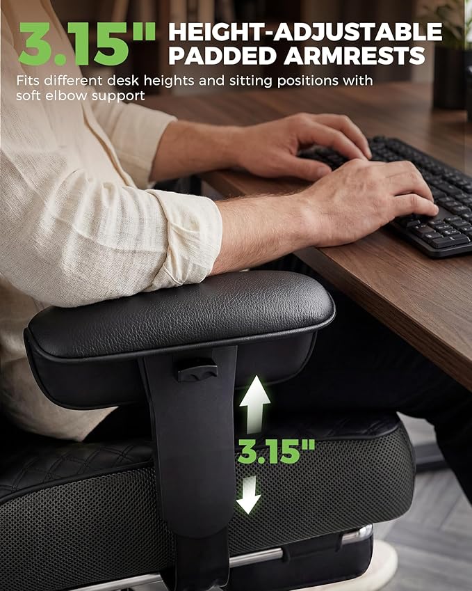 GTPLAYER Big and Tall Office Chair High Back Computer Gaming Chair with Ergonomic Lumbar Support &Pocket Spring Cushion for Lower Back Pain Relief, Leather Executive Chair with Foot Rest, Black