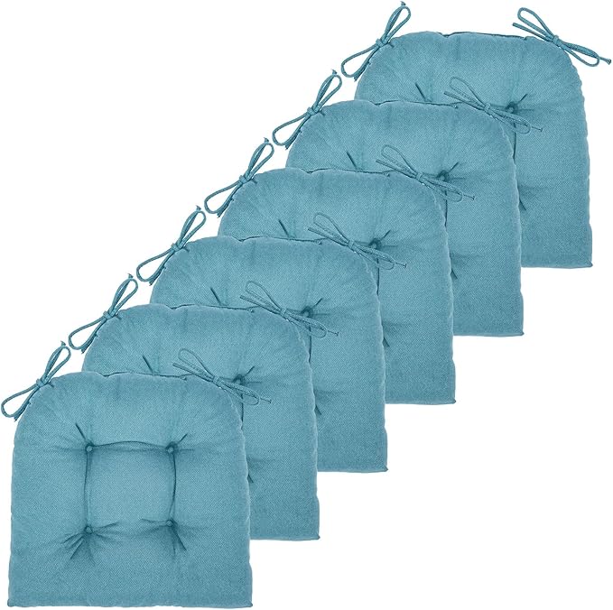 Chair Cushion, Chair Cushions for Dining Chairs, Chair Pads and Mat with Ties for Indoor Kitchen Seat and Desk (Teal, 6 Count - 17 x 16 in)