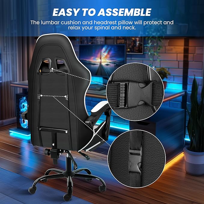 Gaming Chair, Ergonomic Computer Chair with Footrest and Lumbar Support, Height Adjustable Office Chair with 360° Swivel Seat and Headrest