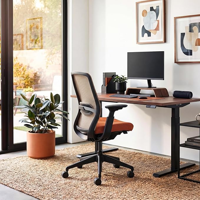 COLAMY Office Chair Set of 2, Easy Wire-Control Desk Chair with Sliding Seat Depth & Thick Padded Lumbar Support, Heavy Duty 300 LBS High Back Mesh Computer Chair for Home Workstation,Orange