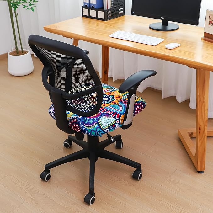FORCHEER Waterproof Office Chair Seat Cover 20x20 1 Piece Strechable Floral Computer Desk Chair Seat Slip Cover Washable Replacement