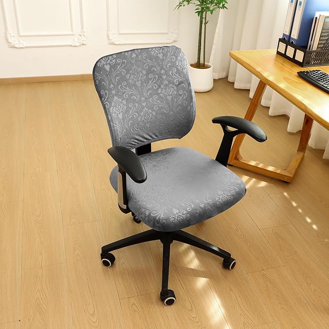 FORCHEER Desk Chair Cover Stretch Velvet Dark Grey 2 Piece for Split Office Chair Slipcovers Washable Removable