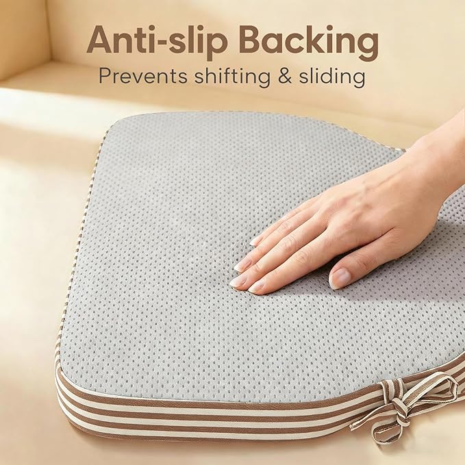 Brown Striped Winsor Chair Cushions with Ties, Dining Kitchen Chair Seat Pads Non Slip Removable Washable Cover 17"x16" Set of 4