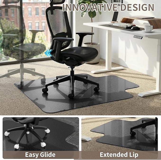 Office Chair Mat for Low Pile Carpeted Floors with Lip, 48" x 60" Plastic Floor mat for Desk Chair on Carpet,Easy Glide Carpet Protector Mat for Computer Chairs,Rolling Chairs,Home,Office (48*60 inch)