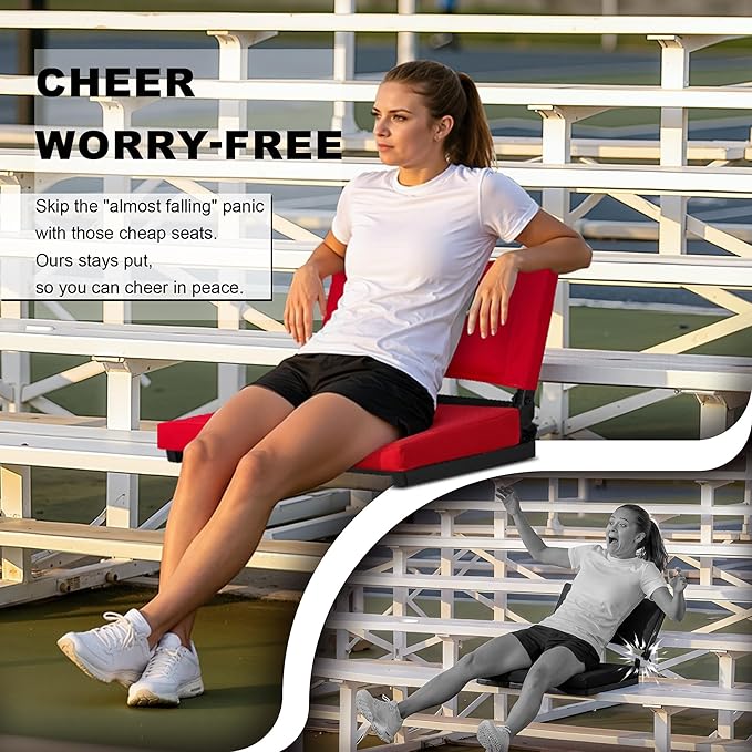 HABUTWAY Stadium Seats with Back Support and Thick Cushion Bleacher Seats with Backs and Cushion Wide, Stadium Chairs Include Shoulder Strap and Pocket, Perfect for Sports Events