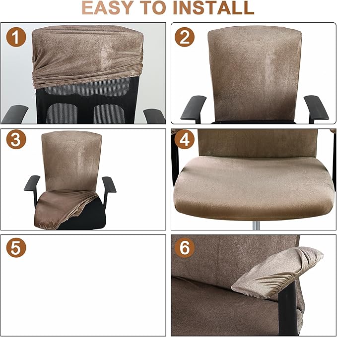 Tallew 4 Pcs Office Chair Covers Set Computer Universal Protective Stretchable Chair Seat Covers Desk Armrest Slipcovers Pads Office Cushion Backrest for Rotating(Khaki)