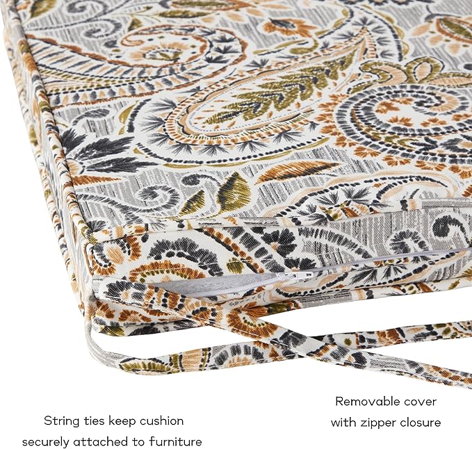 Outdoor 18 inch Square Patio Dining Chair Pads – Comfortable Fiber-Filled Seat Cushions with Ties, Reversible Polyester Fabric - Arctic Paisley, Set of 4