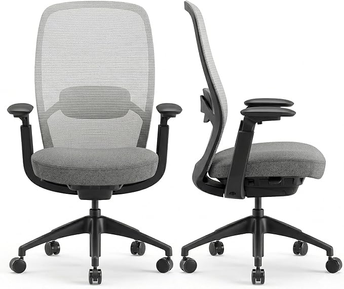 COLAMY Office Chair Set of 2, Easy Wire-Control Desk Chair with Sliding Seat Depth & Thick Padded Lumbar Support, Heavy Duty 300 LBS High Back Mesh Computer Chair for Home Workstation,Grey