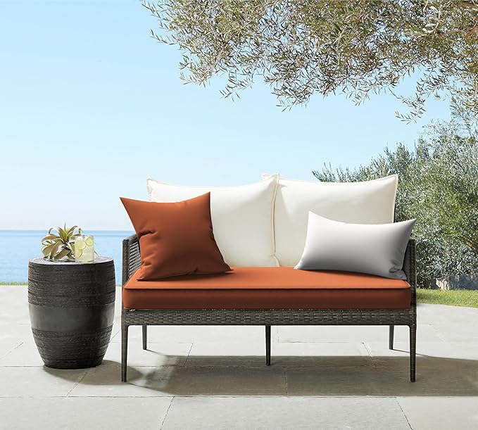 Ergonomic 12x20 Inch Outdoor Lumbar Pillow Covers Waterproof Support Cushion for Patio Chairs, Benches, Sofas Porch, Gray