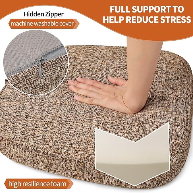 SINOSSO Thickened 2.5" Dining Chair Cushion, Soft Blended High Density Support Foam Kitchen Seat Cushion with Ties, U-Shaped Non-Slip Indoor Chair Pad, 16.5" x 16", 1 PCS, Light Brown