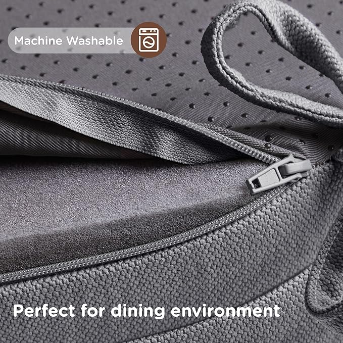 Codi 6 Pack Dining Chair Cushions, Thick Chairs Pads for Indoor Kitchen Room - Washable, Non-Slip Memory Foam Seat Cushion with Ties, 16.5"x16.5"x 3.5", Set of 6, Grey New