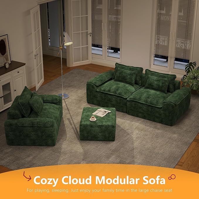 Hobestluk Rectangular Cloud Memory Foam Ottoman for Couch Comfy Couch Footrest with Removable Cover Ideal for Living Room Bedroom or Office as Extra Seating or Coffee Table (Green, Ottoman)