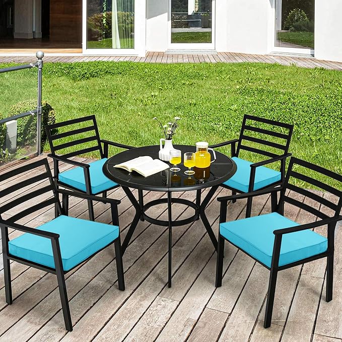 Outdoor Chair Cushions 16 x 17 Inch, Set of 4, Water Resistant Patio Chair Cushions with Tie 3 Year Color Fastness Thick Outdoor Seat Cushion for Garden Lawn Patio Furniture Teal