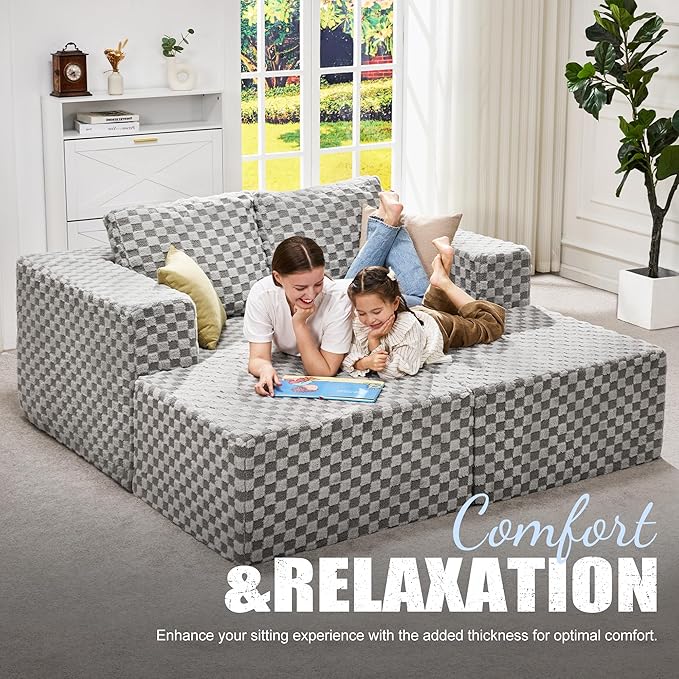 Hobestluk Modular Sectional Sofa Memory Foam Couch Sofa Bed Loveseat with Chaises Cloud Couch with Removable Cover Large Sectional Couches for Living Room (Plush Grey, Sofa Bed)