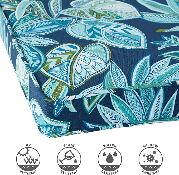 Outdoor 18 inch Square Patio Dining Chair Pads – Comfortable Fiber-Filled Seat Cushions with Ties, Reversible Polyester Fabric - Botanical Crestwood, Set of 4