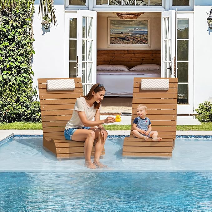HDPS Pool Lounge Chairs Set of 4, Use in Pools Lounge Chairs up to 10-Inches of Water, Chaise Chairs with Headrest, Lounge Chair Outdoor, Fade-Resistant Pool Lounger for Deck