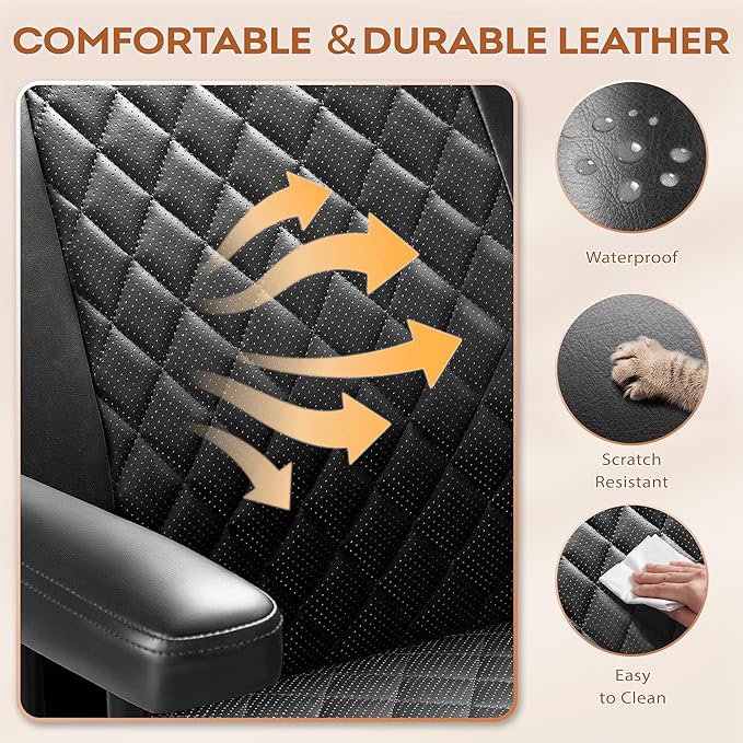 Furmax Ergonomic Home Office Chair Executive Leather Mid Back Desk Chair, Adjustable 360° Swivel Task Chair for Conference Room Study (Black)
