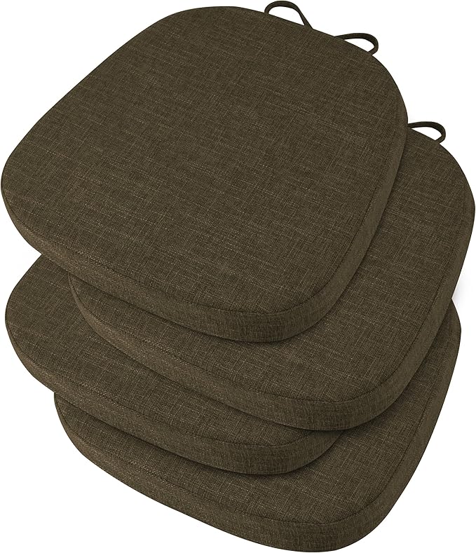 OVOV 14x14 Chair Cushions for Metal Dining Chairs Set of 4 Non Slip Thick Textured Chair Pads for Dining Chairs with Ties and Removable Cover (4, Khaki)