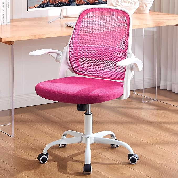 amseatec Office Chair，Ergonomic Mesh Desk Chair,Flip-Up Arms,Adjustable Height,Breathable Mesh Back & Thick Cushion Seat,360°Swivel Rolling Computer Chair,BIFMA Certified,Supports 300 lbs(Pink)