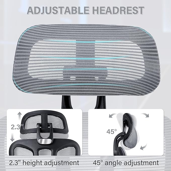 Ergonomic Office Chair with Footrest, High Back Computer Office Chair with Dynamic Lumbar Support, 2D Headrest, 4D Armrest, Sponge Seat, Mesh Home Office Desk Chair for Adults, Dark Grey