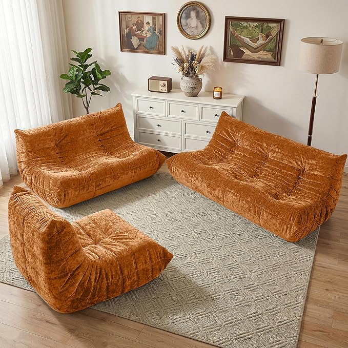 HABUTWAY Bean Bag Chair, Giant Bean Bag Chairs for Adults, Loveseat Fireside Chair, 2 Seater Lazy Bean Bag Sofa Memory Foam Couch for Living Room, Bedroom, Office (Brown)