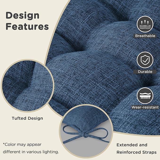 AddGrace Rocking Chair Cushions Indoor Tufted Cushions for Rocking Chairs with Ties Comfortable Textured Fabric Set of Seat & Back Cushion 21x17/17x17 Navy