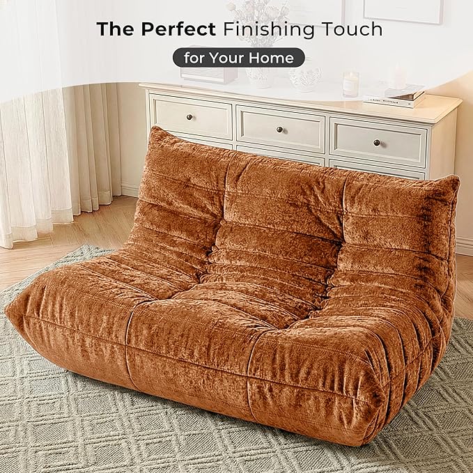 HABUTWAY Bean Bag Chair, Giant Bean Bag Chairs for Adults, Loveseat Fireside Chair, 2 Seater Lazy Bean Bag Sofa Memory Foam Couch for Living Room, Bedroom, Office (Brown)