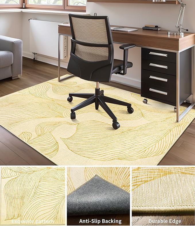 chakme Office Chair Mat for Hardwood Floor, 60"x45" Easy Glide Computer Desk Mat Protector for Rolling Chair Under Desk Rug Nonslip Backing, Machine Wash, (Golden Leaf)