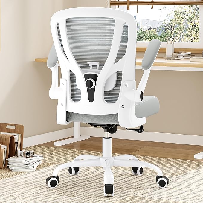 Office Chair Ergonomic Desk Chair - Mesh Computer Chair Breathable Task Chair with Wheels Adjustable Lumbar Support Home Desk Office Chairs Flip up Armrest White 2 Pack