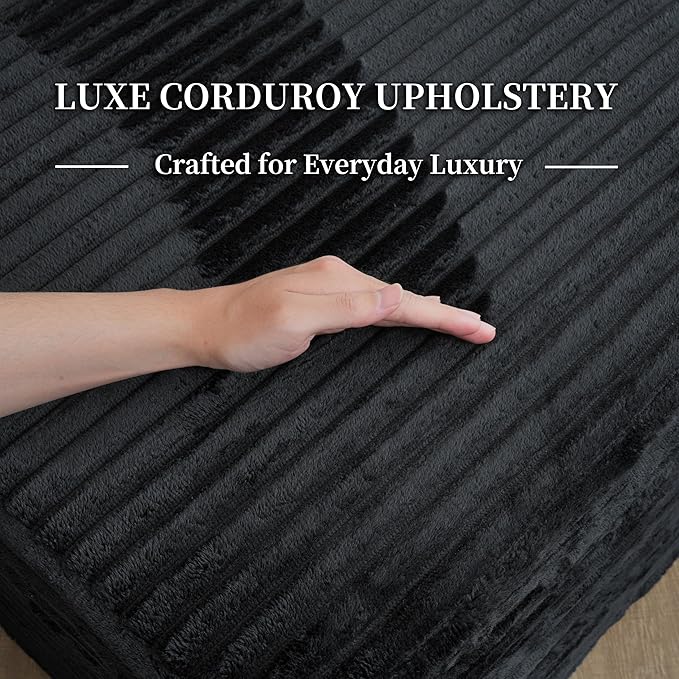 94" Boneless Couches with Right Facing Chaise for Living Room,Corduroy Sectional Couch,L-Shape Cloud Couches Compressed Memory Foam Cloud Sofa,No Assembly Required,Black