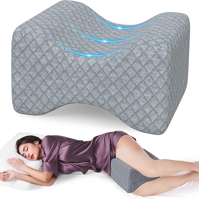 SweetSlubr Memory Foam Knee Pillow for Side Sleepers, Support Leg Pillow for Side Sleeping, Smooth Spine Alignment Pillow, Cushion for Hip, Back, Sciatica, Knee, Joints Pain Relief, Gray, X-Large