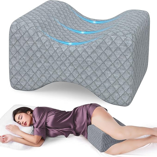 SweetSlubr Memory Foam Knee Pillow for Side Sleepers, Support Leg Pillow for Side Sleeping, Smooth Spine Alignment Pillow, Cushion for Hip, Back, Sciatica, Knee, Joints Pain Relief, Gray