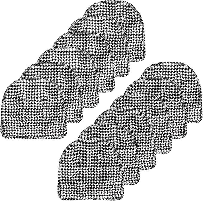Sweet Home Collection Chair Cushion Memory Foam Pads Tufted Slip Non Skid Rubber Back U-Shaped 17" x 16" Seat Cover, 12 Count (Pack of 1), Houndsooth Black