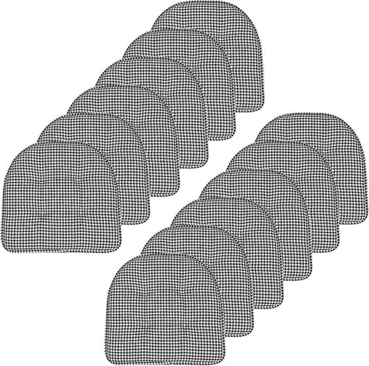 Sweet Home Collection Chair Cushion Memory Foam Pads Tufted Slip Non Skid Rubber Back U-Shaped 17" x 16" Seat Cover, 12 Count (Pack of 1), Houndsooth Black