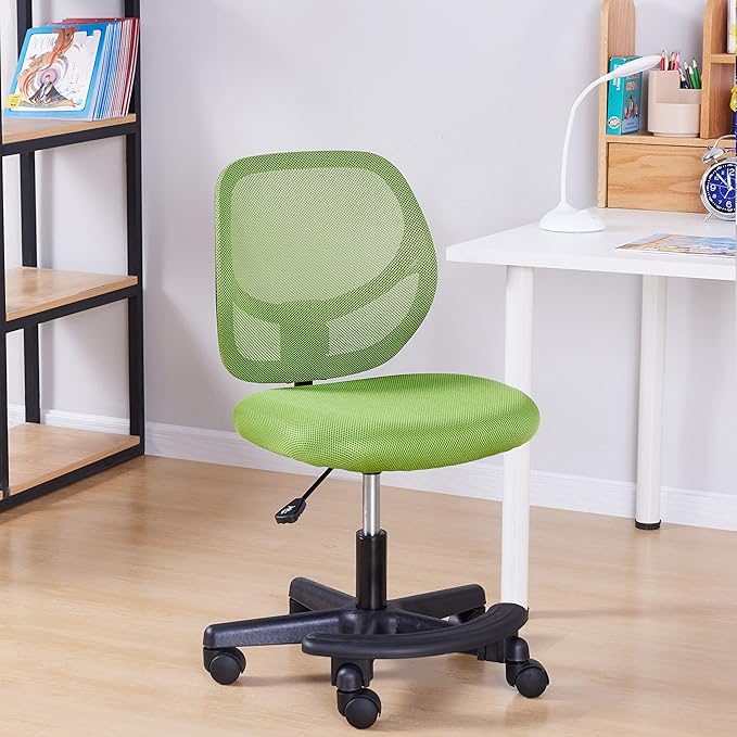Amazon Basics Kids Adjustable Height Mesh Low-Back Swivel Desk Chair with Footrest, Rolling Computer Chair for Student Homework, Green