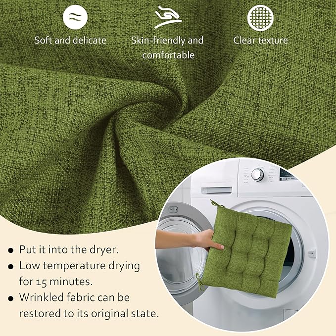 ELFJOY Rocking Chair Cushion Large Rocking Chair Pads with Ties Premium Linen High Back and Seat Cushion 2 Piece Set (Linen Olive Green)