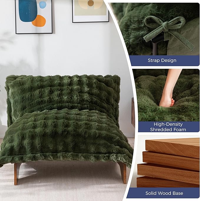 MAXYOYO Adjustable Living Room Chair, Convertible Bean Bag Chair & Recliner with Frame, Removable Cushion Floor Sofa Bubble Fabric, Soft Upholstered Lounge for Bedroom, Dorm, Green