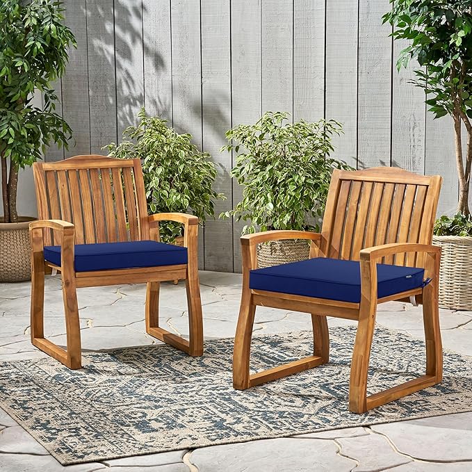 Outdoor Chair Cushions 24 x 24 Inch Water Resistant Patio Chair Cushions with Tie 3 Year Color Fastness Thick Outdoor Seat Cushion for Garden Lawn Patio Furniture Navy Set of 2