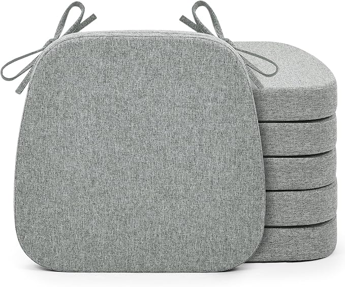 Shinnwa Seat Cushions for Kitchen Chairs Set of 6, Non-Slip Dining Chair Cushions with Detachable Straps and Machine Washable Cover, 6 Pack, 17x16x2in, Grey