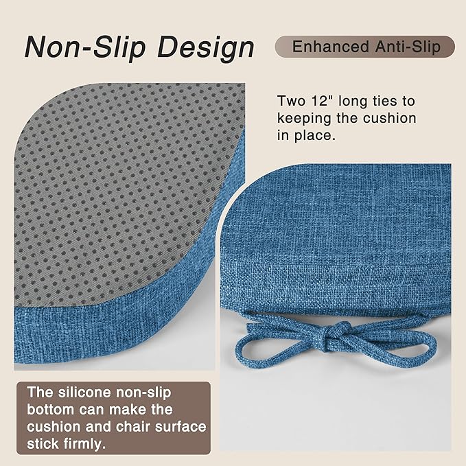 OVOV 14x14 Chair Cushions for Metal Dining Chairs Set of 2 Non Slip Thick Textured Chair Pads for Dining Chairs with Ties and Removable Cover (2, Blue)