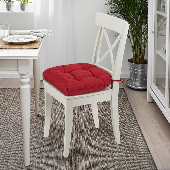 SQUARE MOON Chair Cushions for Dining Chairs, 3 Inch Thick Comfortable Kitchen Chair Pads, Dining Room Seat Cushions with Ties, Machine Washable, 17" x 16" x 3", 4/Pack, Wine Red