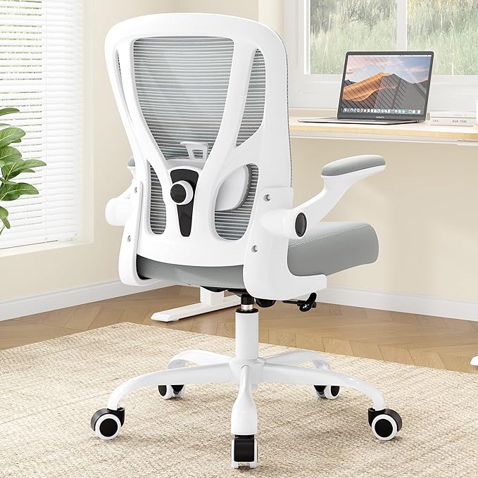 Office Chair Ergonomic Desk Chair - Mesh Computer Chair Breathable Task Chair with Wheels Adjustable Lumbar Support Home Desk Office Chairs Flip up Armrest White 6 Pack