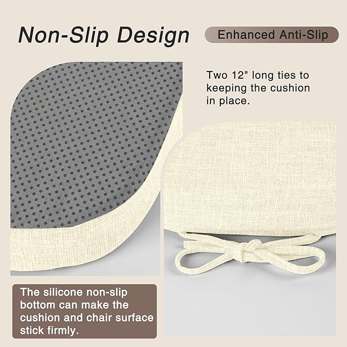 OVOV 14x14 Chair Cushions for Metal Dining Chairs Set of 4 Non Slip Thick Textured Chair Pads for Dining Chairs with Ties and Removable Cover (4, Ivory)