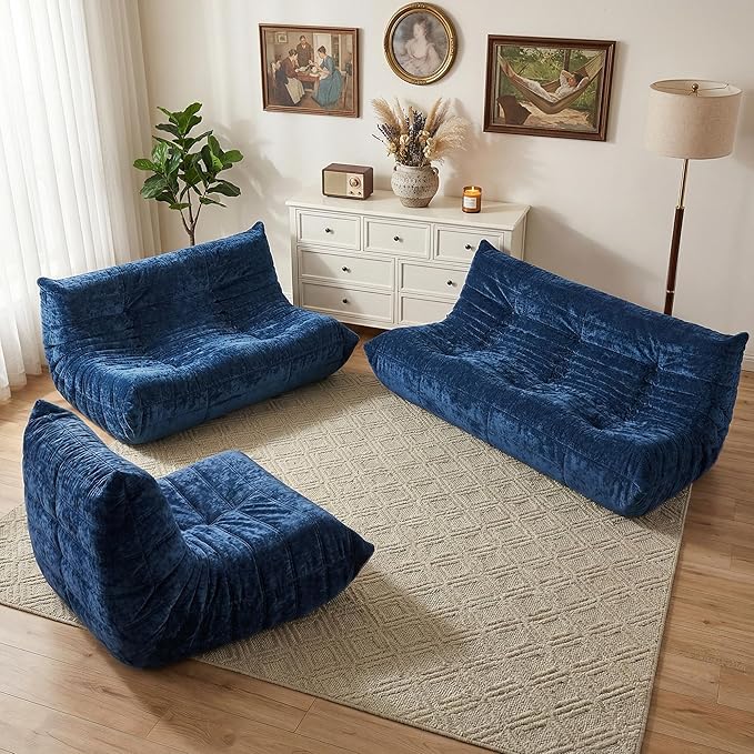 HABUTWAY Bean Bag Chair, Giant Bean Bag Chairs for Adults, 3 Seater Fireside Chair, Lazy Large Floor Bean Bag Sofa for Living Room, Bedroom, Dorm, Office (Navy Blue)