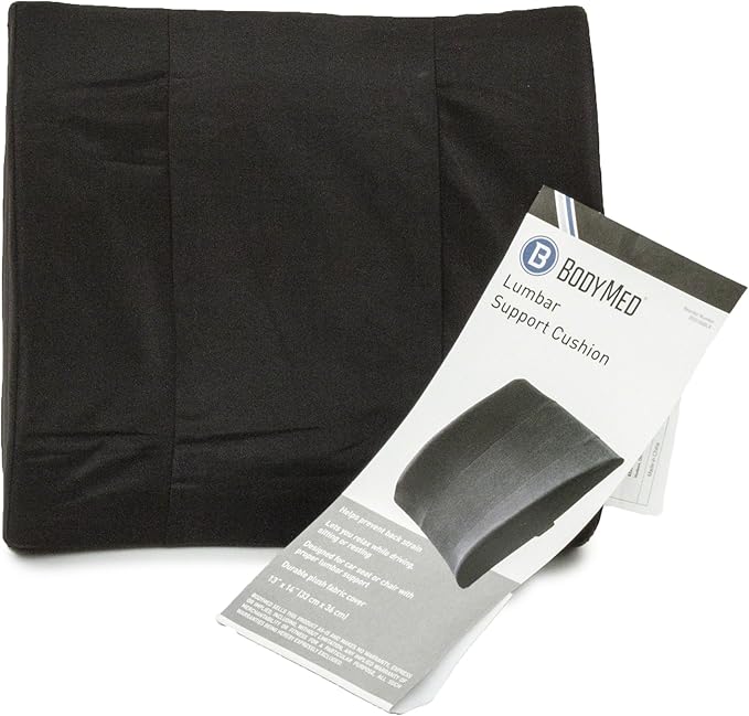 BodyMed Lumbar Support Cushion, Standard, Black – Lower Back Support for Improved Comfort – Ideal for Use at Home, in The Office, and Traveling – Durable, Adjustable, & Lightweight (Pack of 2)