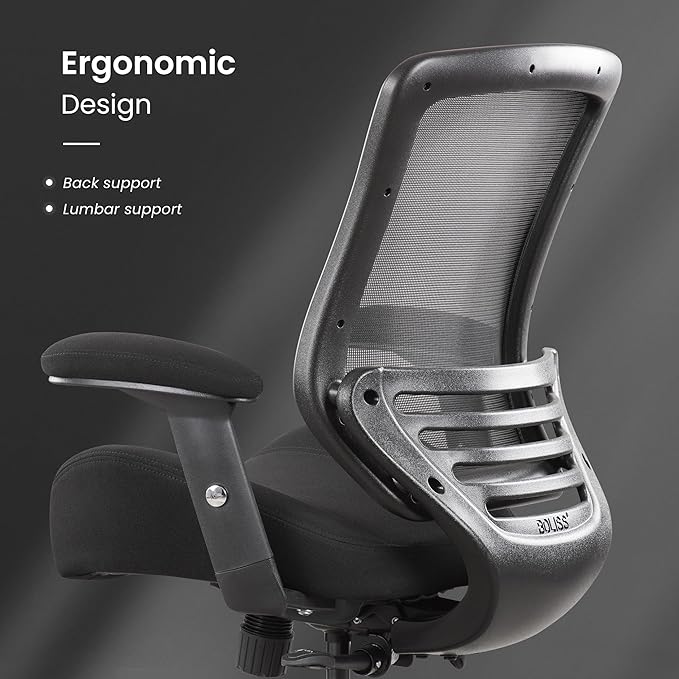 BOLISS 400lbs Mid Back Mesh Ergonomic Drafting Chair for Standing Desk Office Wide Chair Built-in Lumbar Support Big Adjustable Foot Ring Height Adjustable Armrest (Black)
